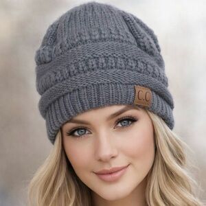 C.C. Beanie Women’s Gray Hat Cable Knit Classic Slouchy Winter Cap Grey Ribbed